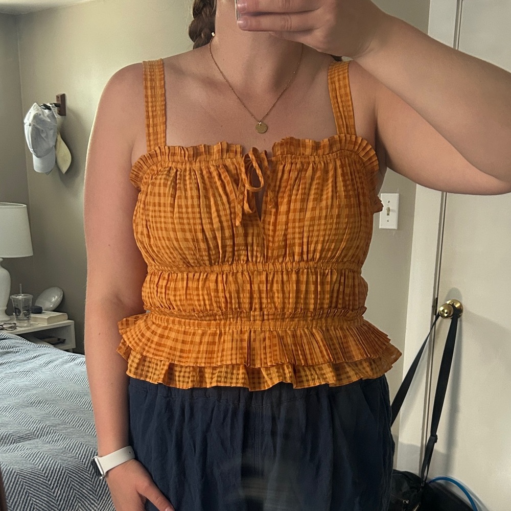 Anthropologie Mustard Ruffled Tank Top